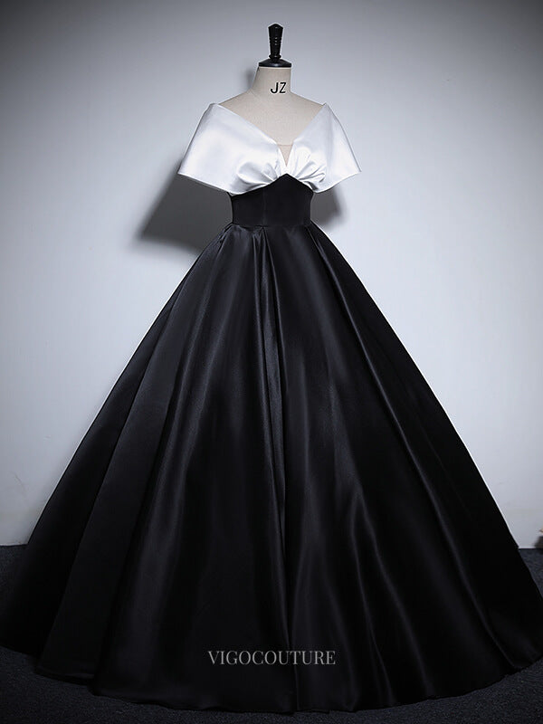 Black and White Satin Prom Dresses Off the Shoulder Quinceanera Dresses BG062 Custom Colors / US8 Black and White Satin Prom Dresses Off the Shoulder Quinceanera Dresses BG062 Custom Colors / US8