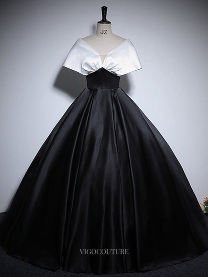 Black and White Satin Prom Dresses Off the Shoulder Quinceanera Dresses BG062 Custom Colors / US8 Black and White Satin Prom Dresses Off the Shoulder Quinceanera Dresses BG062 Custom Colors / US8
