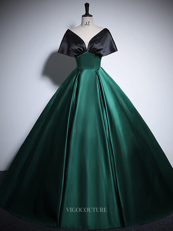 Prom Dresses 2025 to impress Black and White Satin Prom Dresses Off the Shoulder Quinceanera Dresses BG062-vigocouture-Green-Custom Size-vigocouture