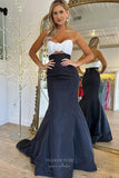 Prom Dress 2025 Black and White Strapless Mermaid Prom Dresses Pleated Rose Bodice 24201-unique elegant Prom Dresses-Black-Custom Size-vigocouture