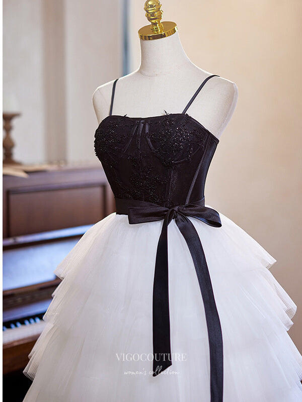 Black and White Tiered Homecoming Dress Spaghetti Strap Graduation Dress hc338 Black and White Tiered Homecoming Dress Spaghetti Strap Graduation Dress hc338