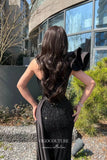 Prom Dress 2025 Black Beaded Mermaid Prom Dress with One Shoulder and Black Satin Train 22254-unique elegant Prom Dresses-Black-US2-vigocouture