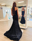 Prom Dress 2025 Black Beaded Sequin Prom Dresses Spaghetti Strap Mermaid Evening Dress 21952-unique elegant Prom Dresses-Black-US2-vigocouture