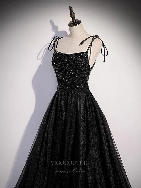 Prom Dress 2025 Black Beaded Spaghetti Strap Prom Dress 20898-unique elegant Prom Dresses-Black-Custom Size-vigocouture