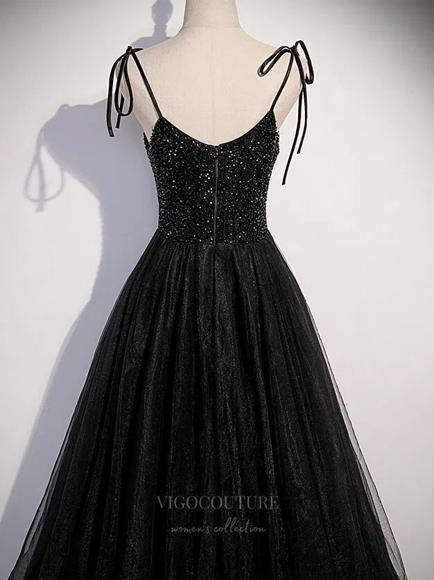 Prom Dress 2025 Black Beaded Spaghetti Strap Prom Dress 20898-unique elegant Prom Dresses-Black-Custom Size-vigocouture