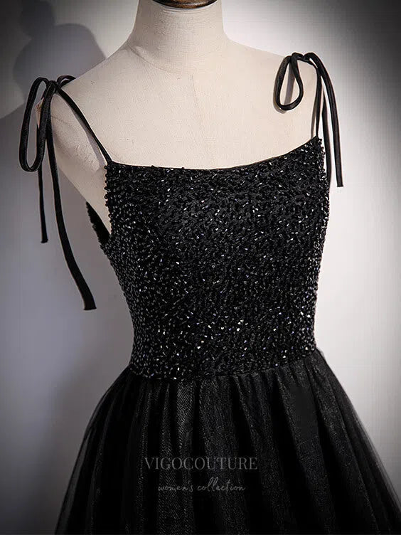 Prom Dress 2025 Black Beaded Spaghetti Strap Prom Dress 20898-unique elegant Prom Dresses-Black-Custom Size-vigocouture