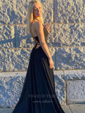 Prom Dress 2025 Black Chiffon Plunging V-Neck Prom Dress 20961-unique elegant Prom Dresses-Black-US2-vigocouture