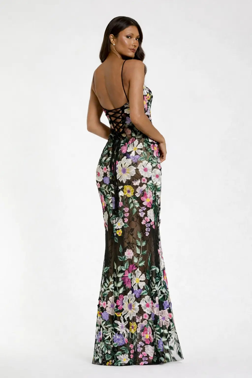 Prom Dresses 2025 to impress Black Floral Embroidered Evening Dress with Sweetheart Neckline, Spaghetti Strap & Corset Back - VG005-vigocouture-vigocouture