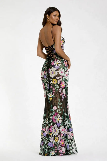 Prom Dresses 2025 to impress Black Floral Embroidered Evening Dress with Sweetheart Neckline, Spaghetti Strap & Corset Back - VG005-vigocouture-vigocouture