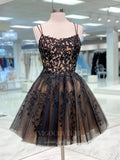 Black Homecoming Dress Lace Applique Hoco Dress hc042