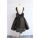 Short Prom Dresses 2025 Black Homecoming Dress Satin Boat Neck Hoco Dress hc070-Prom Dresses-vigocouture-vigocouture