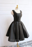 Short Prom Dresses 2025 Black Homecoming Dress Satin Boat Neck Hoco Dress hc070-Prom Dresses-vigocouture-Black-US2-vigocouture