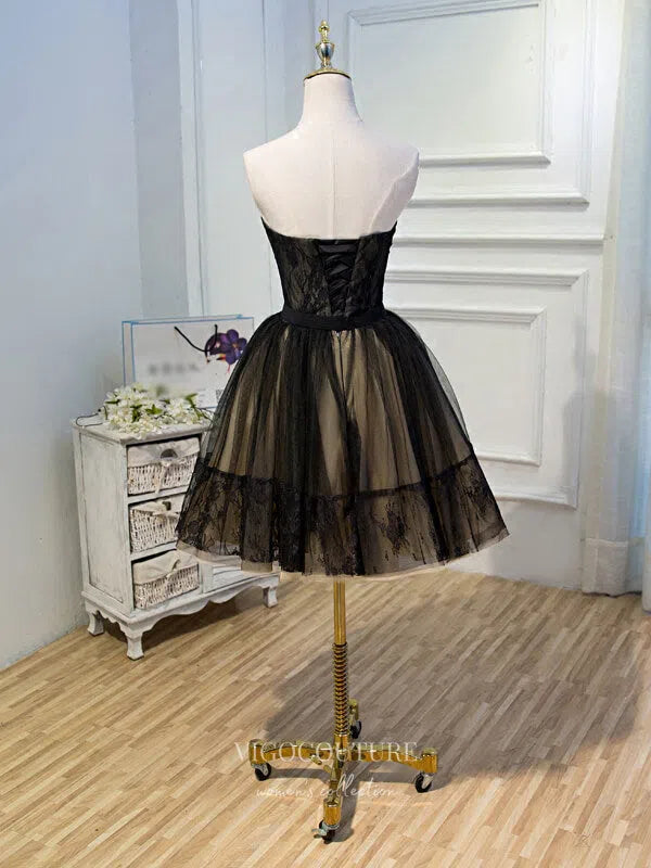 Short Prom Dresses 2025 Black Homecoming Dresses Strapless Dama Dresses hc091-Prom Dresses-vigocouture-vigocouture