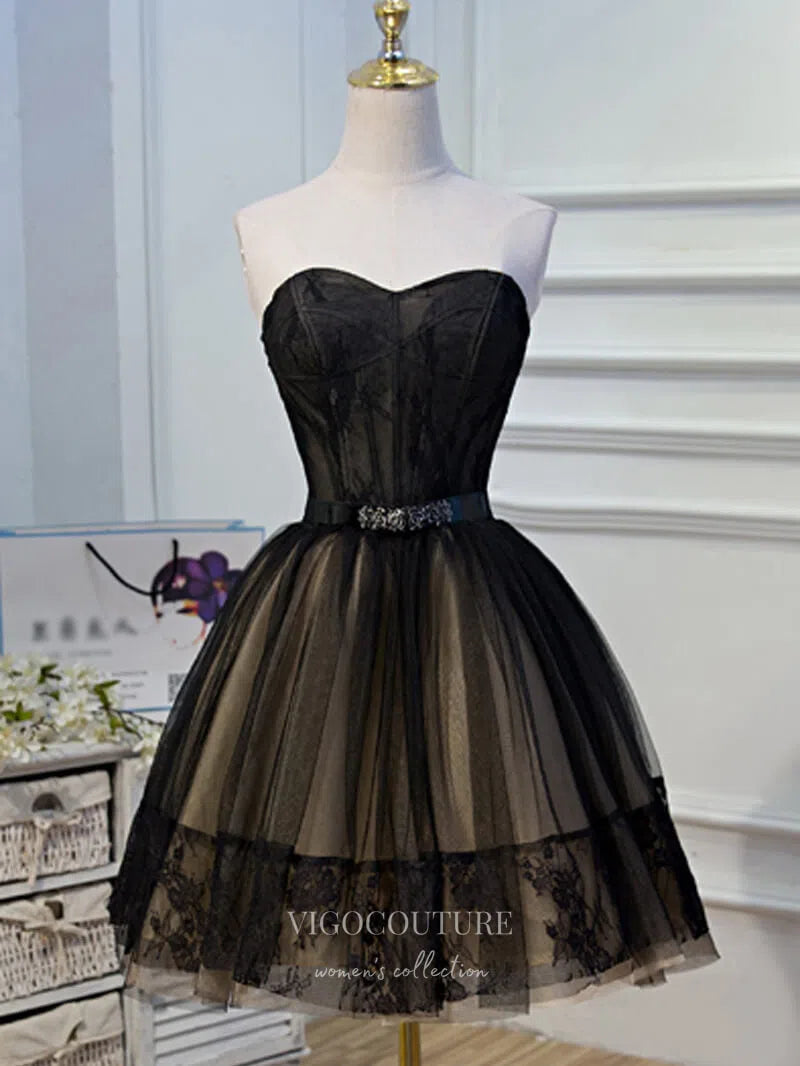 Black Homecoming Dresses Strapless Dama Dresses hc091 – vigocouture