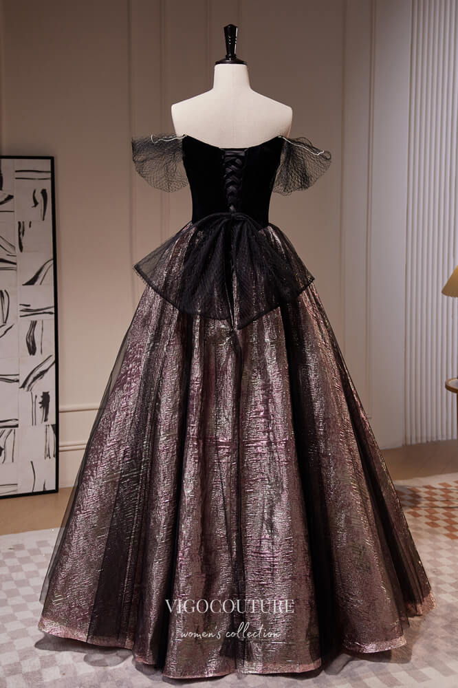 Prom Dress 2025 Black Jacquard Satin Prom Dresses Off the Shoulder Evening Dress 22388-unique elegant Prom Dresses-Black-Custom Size-vigocouture