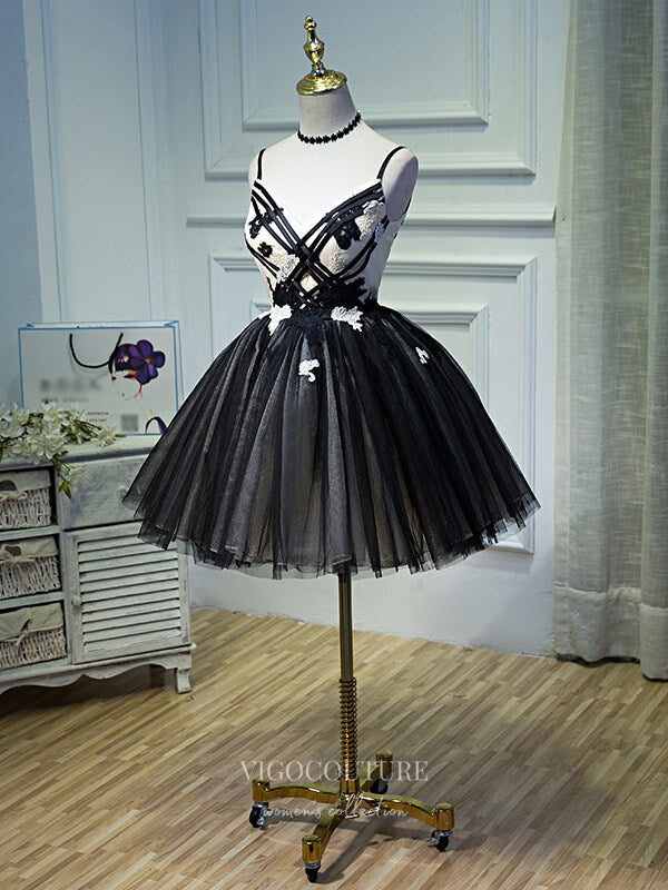 Black Lace Applique Homecoming Dresses Spaghetti Strap Dama Dresses hc096 Black / US10 Black Lace Applique Homecoming Dresses Spaghetti Strap Dama Dresses hc096 Black / US10