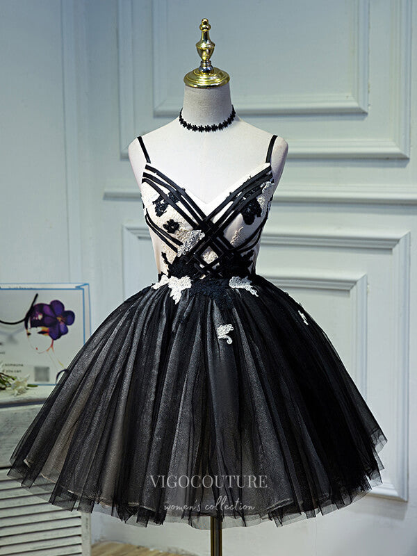 short black dama dresses Cute V Neck Tulle Black Short Prom Dress, Black Homecoming Dresses US 8 / Custom Color