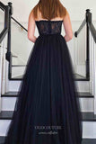 Prom Dress 2025 Black Lace Applique Prom Dresses Strapless Formal Gown 21923-unique elegant Prom Dresses-Black-US2-vigocouture