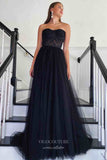 Prom Dress 2025 Black Lace Applique Prom Dresses Strapless Formal Gown 21923-unique elegant Prom Dresses-Black-US2-vigocouture