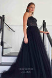 Prom Dress 2025 Black Lace Applique Prom Dresses Strapless Formal Gown 21923-unique elegant Prom Dresses-Black-US2-vigocouture