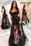 Prom Dress 2025 Black Lace Applique Prom Dresses Strapless Formal Gown 21926-unique elegant Prom Dresses-Black-US2-vigocouture