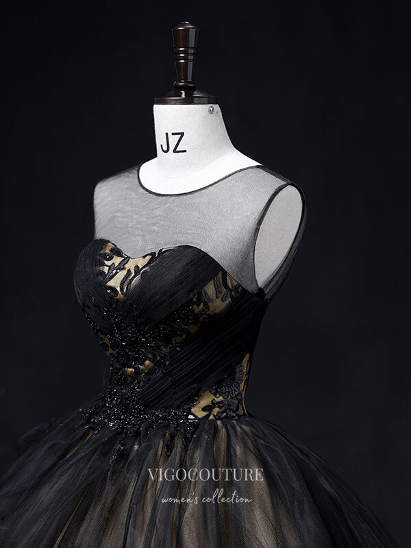 Prom Dress 2025 Black Lace Applique Quinceanera Dresses Tiered Princess Dresses 21360-unique elegant Prom Dresses-Black-Custom Size-vigocouture