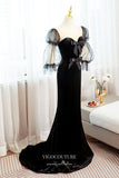 Prom Dress 2025 Black Long Puffed Sleeve Formal Dress Mermaid Bow-Tie Prom Dresses 21672-unique elegant Prom Dresses-Black-US2-vigocouture