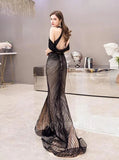 Prom Dress 2025 Black Mermaid High Neck Prom Dresses Middle Slit Evening Dresses 20066-unique elegant Prom Dresses-Black-US2-vigocouture