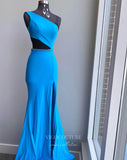 Prom Dress 2025 Black Mermaid Prom Dress With Slit One Shoulder Evening Dress 20933-unique elegant Prom Dresses-Blue-US2-vigocouture