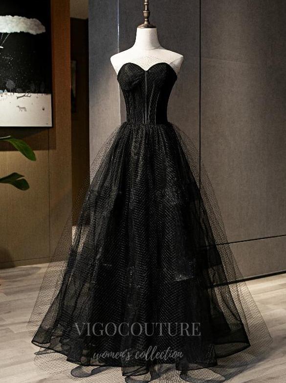 Prom Dress 2025 Black Off the Shoulder Prom Dress 2022 Tulle Party Dress 20570-unique elegant Prom Dresses-Black-US2-vigocouture