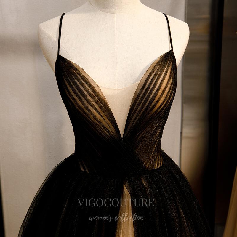 Black Plunging V-Neck Prom Dress 2022 Spaghetti Strap Formal Dress 205 vigocouture Black Plunging V-Neck Prom Dress 2022 Spaghetti Strap Formal Dress 205 vigocouture