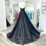 Prom Dress 2025 Black Plunging V-Neck Prom Dresses Sweetheart Neck A-Line Evening Dress 21699-unique elegant Prom Dresses-Black-US2-vigocouture