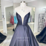 Prom Dress 2025 Black Plunging V-Neck Prom Dresses Sweetheart Neck A-Line Evening Dress 21699-unique elegant Prom Dresses-Black-US2-vigocouture