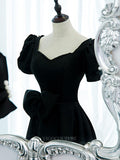 Prom Dress 2025 Black Puffed Sleeve Satin A-Line Prom Dress 20884-unique elegant Prom Dresses-Black-Custom Size-vigocouture