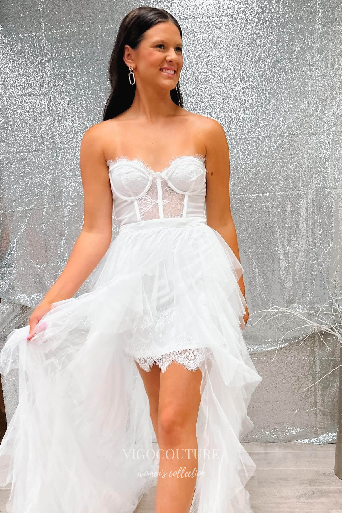 Black Ruffled High-Low Homecoming Dresses Spaghetti Strap Prom Dress hc435  - Ivory / Custom Size
