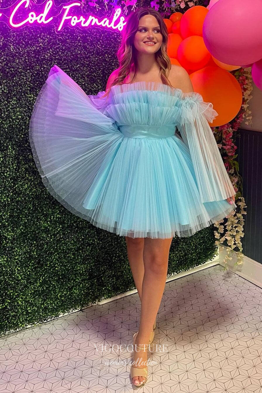 Short Prom Dresses 2025 Black Ruffled Tiered Homecoming Dresses Pleated A-Line Back to School Dress hc430-Prom Dresses-vigocouture-Light Blue-Custom Size-vigocouture