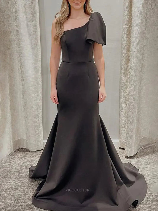 Prom Dresses 2025 to impress Black Satin Bow Tie Prom Dresses 2025 One Shoulder Formal Dresses – 25149-vigocouture-Black-Custom Size-vigocouture