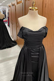 Prom Dress 2025 Black Satin Cheap Prom Dresses with Overskirt Off the Shoulder 24264-unique elegant Prom Dresses-Black-Custom Size-vigocouture