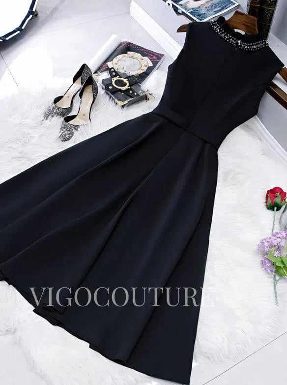 Short Prom Dresses 2025 Black Satin Homecoming Dress Mid-length Prom Dress 20271-Prom Dresses-vigocouture-vigocouture