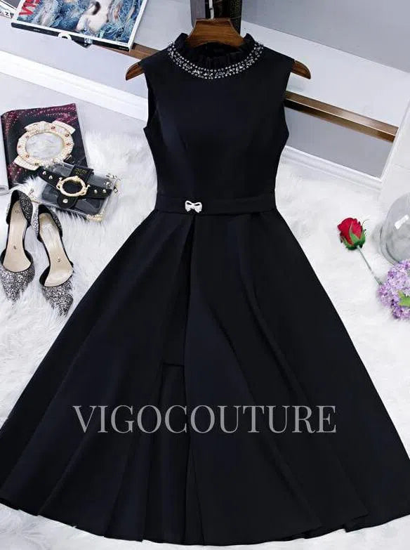 Short Prom Dresses 2025 Black Satin Homecoming Dress Mid-length Prom Dress 20271-Prom Dresses-vigocouture-Black-US2-vigocouture