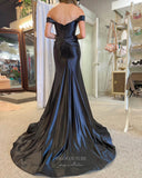 Prom Dress 2025 Black Satin Mermaid Prom Dresses with Slit Off the Shoulder Evening Dress 24032-unique elegant Prom Dresses-Black-Custom Size-vigocouture