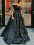 Prom Dress 2025 Black Satin Prom Dresses Strapless A-Line Evening Dress 21811-unique elegant Prom Dresses-Black-US2-vigocouture