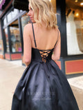 Prom Dress 2025 Black Satin Prom Dresses with Pockets Spaghetti Strap Formal Gown 20938-unique elegant Prom Dresses-Black-US2-vigocouture