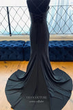 Prom Dress 2025 Black Satin Prom Dresses with Slit Spaghetti Strap Mermaid Evening Dress 21940-unique elegant Prom Dresses-Black-US2-vigocouture