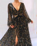 Prom Dress 2025 Black Sequin Long Sleeve Prom Dress 20989-unique elegant Prom Dresses-Black-US2-vigocouture