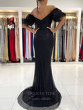 Prom Dress 2025 Black Sequin Prom Dresses with Slit Mermaid Off the Shoulder Prom Dress 20946-unique elegant Prom Dresses-Black-US2-vigocouture