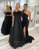 Prom Dress 2025 Black Sequin Prom Dresses With Slit One Shoulder Evening Gown 21855-unique elegant Prom Dresses-A-Black-US2-vigocouture