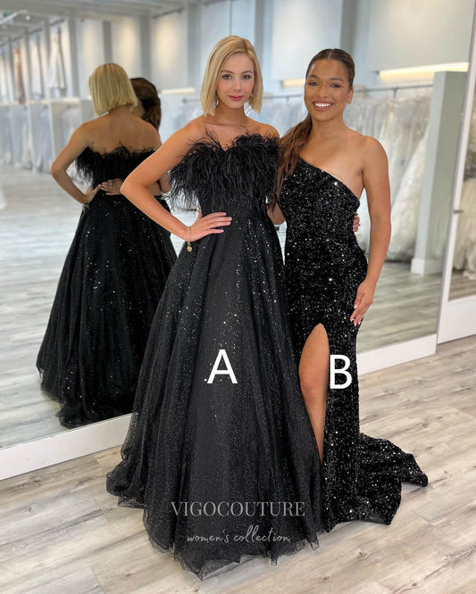 Prom Dress 2025 Black Sequin Prom Dresses With Slit One Shoulder Evening Gown 21855-unique elegant Prom Dresses-A-Black-US2-vigocouture