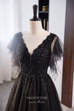 Prom Dress 2025 Black Shimmering Beaded Prom Dress with V-Neck 22316-unique elegant Prom Dresses-Black-Custom Size-vigocouture