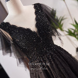 Prom Dress 2025 Black Shimmering Beaded Prom Dress with V-Neck 22316-unique elegant Prom Dresses-Black-Custom Size-vigocouture